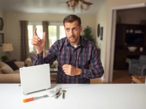 Person installing a booster for mobile signal to improve reception