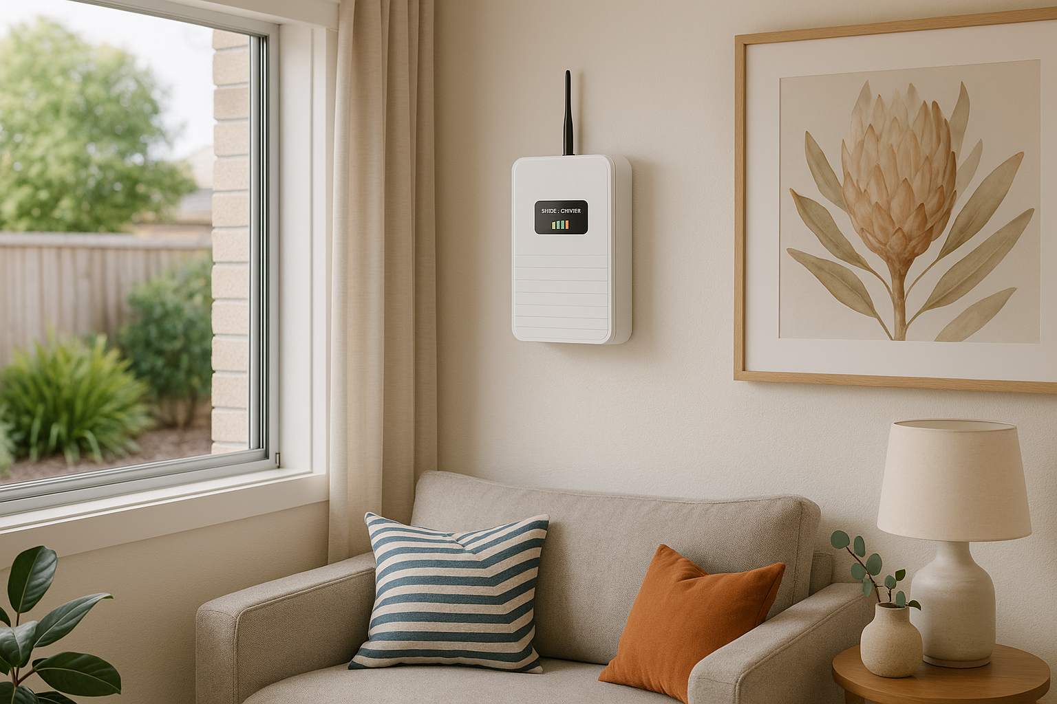 Signal repeater mounted on the wall in an Australian household