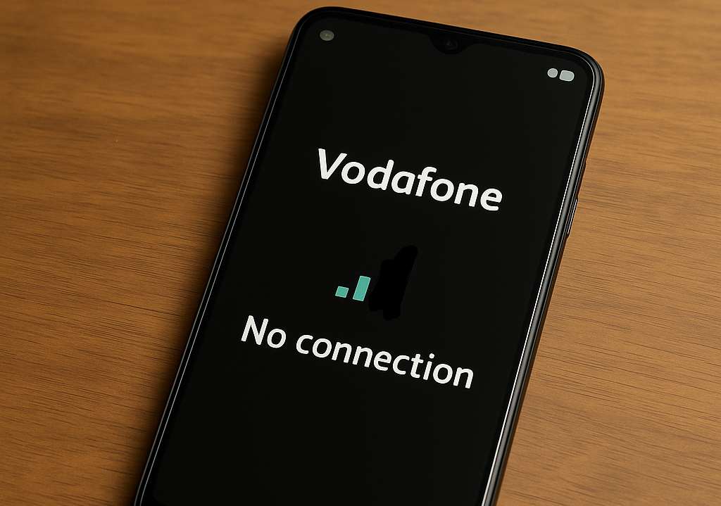 A cellphone showing only 2 bars indicating a vodafone low signal