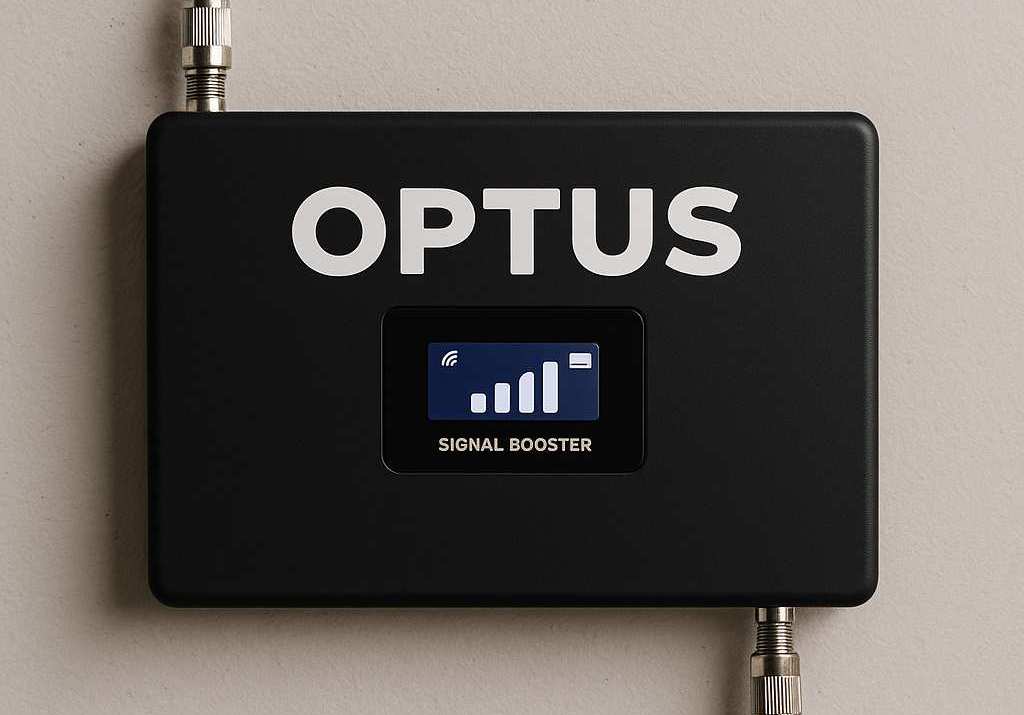 An Optus mobile reception booster set up inside a home